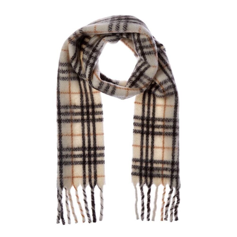 Burberry Narrow Check Wool-Blend Scarf, Grey